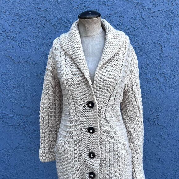 Vintage Handknit Grandpa Cardigan Sweater Fisherman Small or Medium - Picture 2 of 7